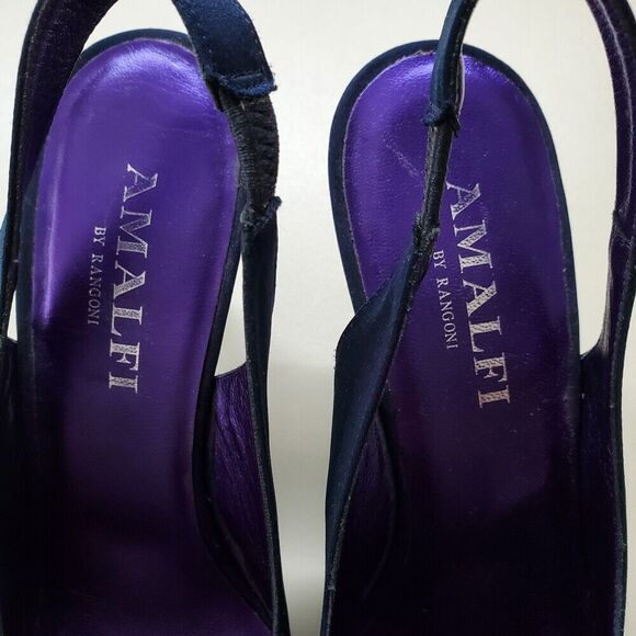Vintage Amalfi by Rangoni Navy Silk Slingback Open Toe Heels Womens 8.5N Italian - Picture 4 of 5